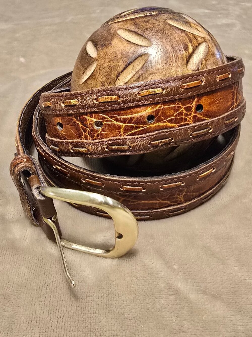 AVANZATA Leather, brown belt brass buckle, size 34